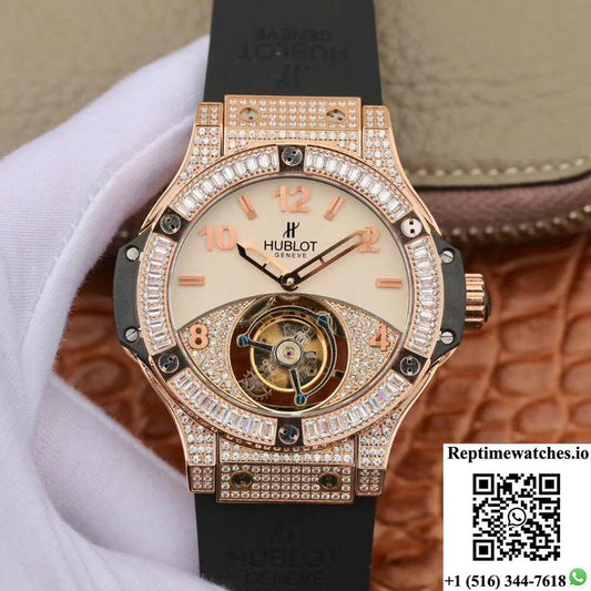 Hublot Classic Fusion Rose Gold Tourbillon White Enamel Dial-Rep Time Watches