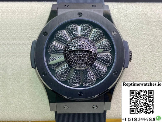 Hublot Classic Fusion Takashi Murakami 507.Cx.9000.Rx.Tak21 Sunflower Diamond Black Dial-Rep Time Watches