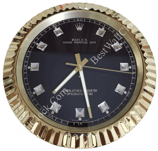 BLACK AND GOLD DIAMOND EDITION 35 CM DELUXE METAL WALL CLOCK