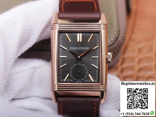 Jaeger-LeCoultre Jaeger LeCoultre Reverso Tribute Double-sided Double Time Zone Flip MG Factory Rose Gold Black Dial AI