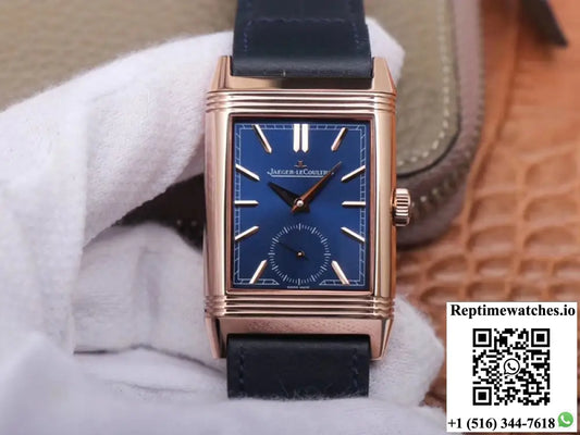 Jaeger-LeCoultre Jaeger LeCoultre Reverso Tribute Double-sided Double Time Zone Flip MG Factory Rose Gold Blue Dial AI
