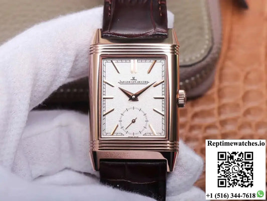 Jaeger-LeCoultre Jaeger LeCoultre Reverso Tribute Double-sided Double Time Zone Flip MG Factory Rose Gold White Dial AI
