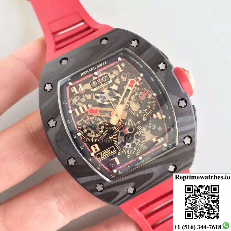 Kv Factory Richard Mille Rm011 Lotus F1 Team Romain Grosjean Forged Carbon Black Skeleton Dial-Rep Time Watches