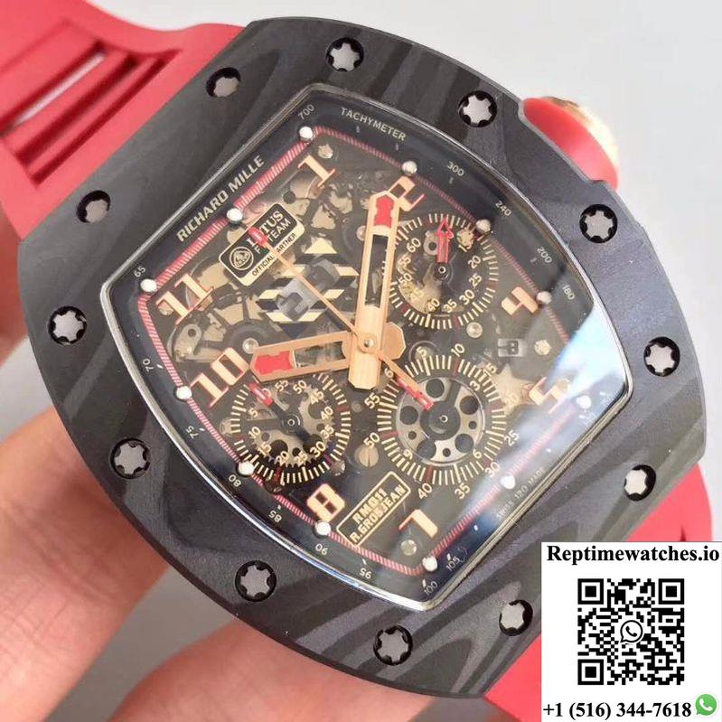 Kv Factory Richard Mille Rm011 Lotus F1 Team Romain Grosjean Forged Carbon Black Skeleton Dial-Rep Time Watches
