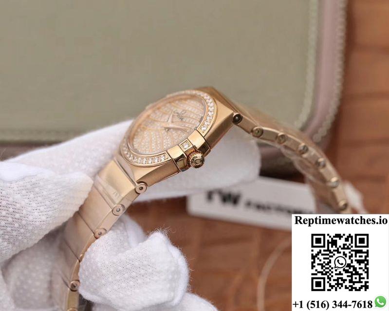 Omega Constellation Ladies 27Mm Tw Factory 18K Rose Gold Textured Diamond Dial-Rep Time Watches