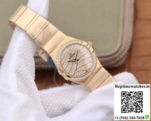 Omega Constellation Ladies 27mm TW Factory 18K Rose Gold Textured Diamond Dial - Watches