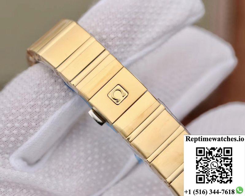 Omega Constellation Ladies 27Mm Tw Factory 18K Yellow Gold Textured Diamond Dial-Rep Time Watches