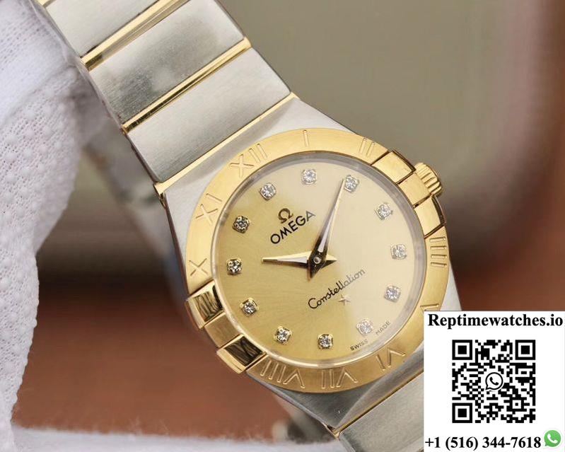 Omega Constellation Ladies 27Mm Tw Factory Gold Dial-Rep Time Watches