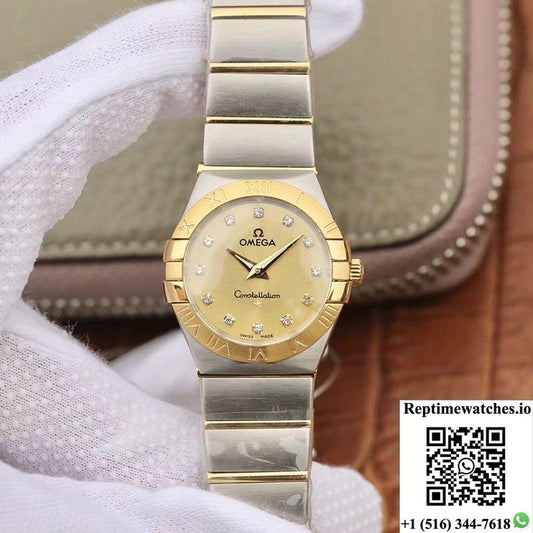 Omega Constellation Ladies 27Mm Tw Factory Gold Dial-Rep Time Watches