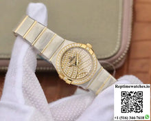 Omega Constellation Ladies 27MM TW Factory Yellow Gold Textured Diamond Dial - Watches