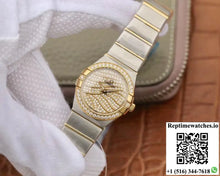 Omega Constellation Ladies 27MM TW Factory Yellow Gold Textured Diamond Dial - Watches