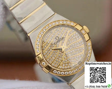 Omega Constellation Ladies 27MM TW Factory Yellow Gold Textured Diamond Dial - Watches