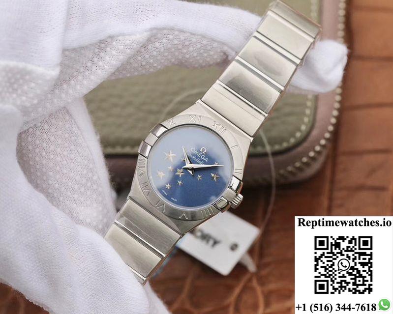 Omega Constellation Quartz Ladies 27Mm Tw Factory Blue Dial-Rep Time Watches