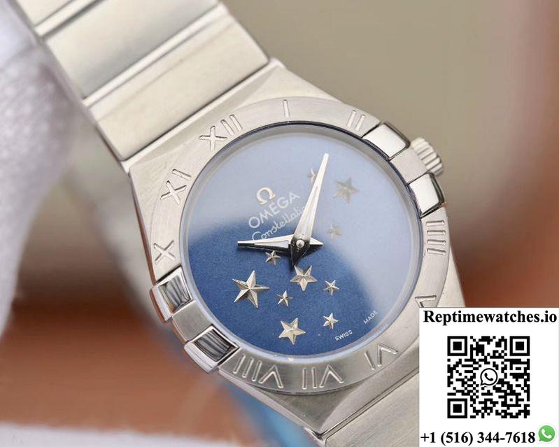 Omega Constellation Quartz Ladies 27Mm Tw Factory Blue Dial-Rep Time Watches