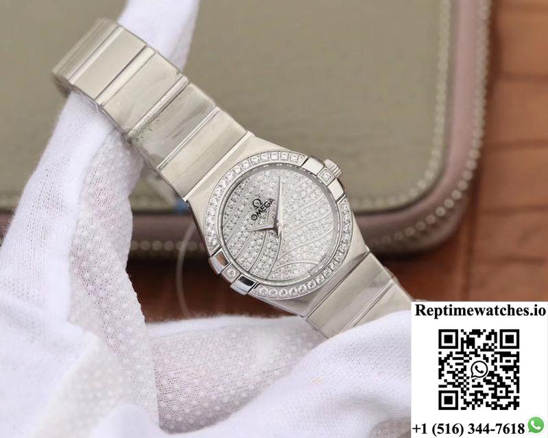 Omega Constellation Quartz Ladies 27Mm Tw Factory White Gold Diamond Dial-Rep Time Watches