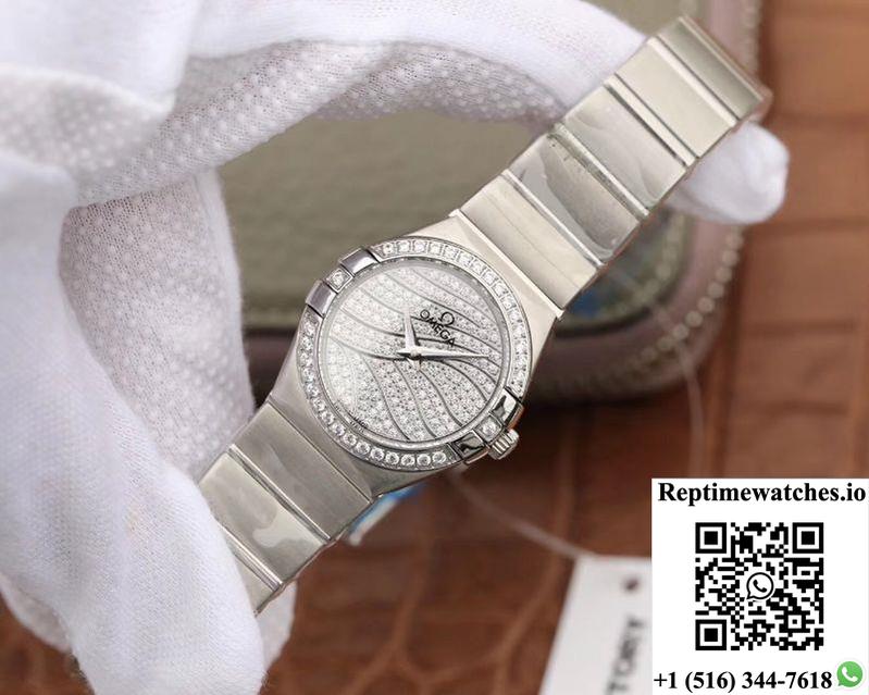 Omega Constellation Quartz Ladies 27Mm Tw Factory White Gold Diamond Dial-Rep Time Watches