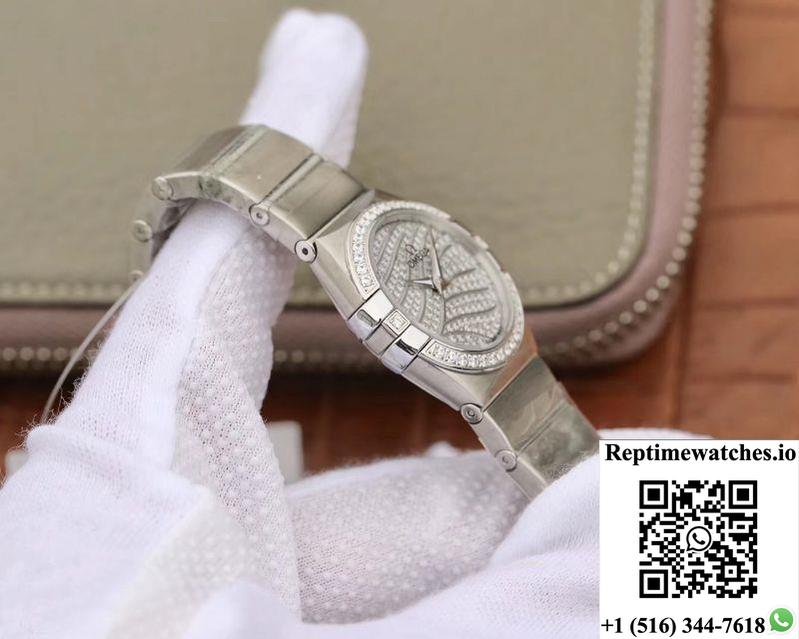Omega Constellation Quartz Ladies 27Mm Tw Factory White Gold Diamond Dial-Rep Time Watches