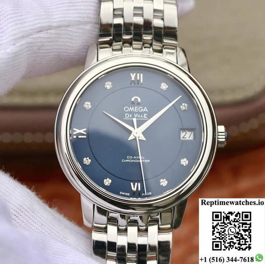 Omega De Ville 424.10.33.20.53.001 Mks Factory Diamond Blue Dial-Rep Time Watches