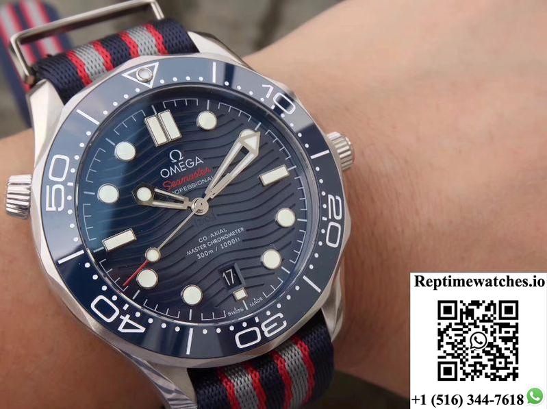 Omega Seamaster Diver 300M 210.30.42.20.03.001 Blue Wave Dial Vs Factory-Rep Time Watches