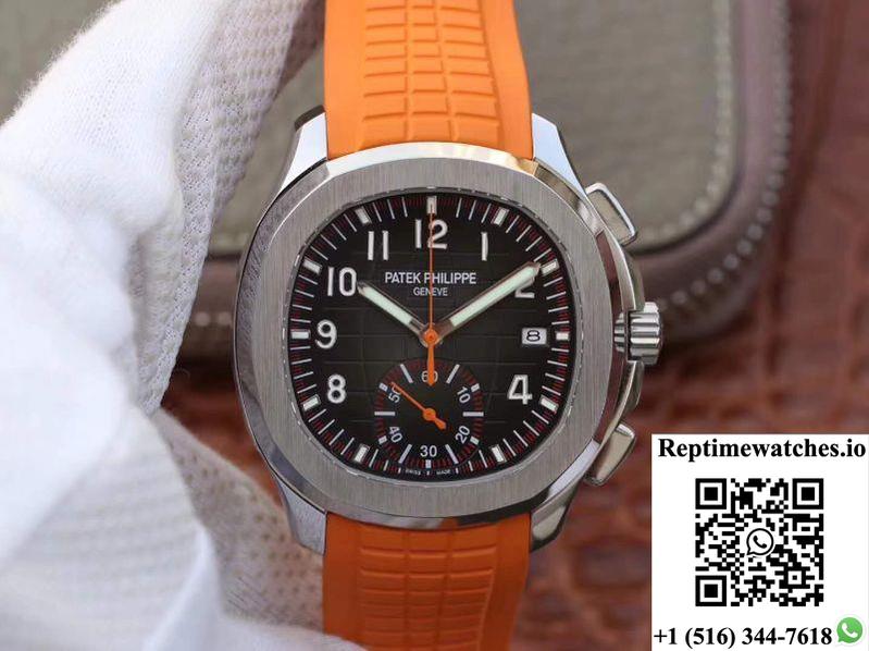 Patek Philippe Aquanaut Chronograph 5968A Orange Rubber Strap Black Dial-Rep Time Watches