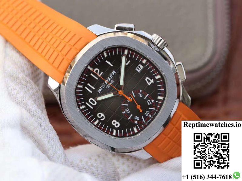 Patek Philippe Aquanaut Chronograph 5968A Orange Rubber Strap Black Dial-Rep Time Watches