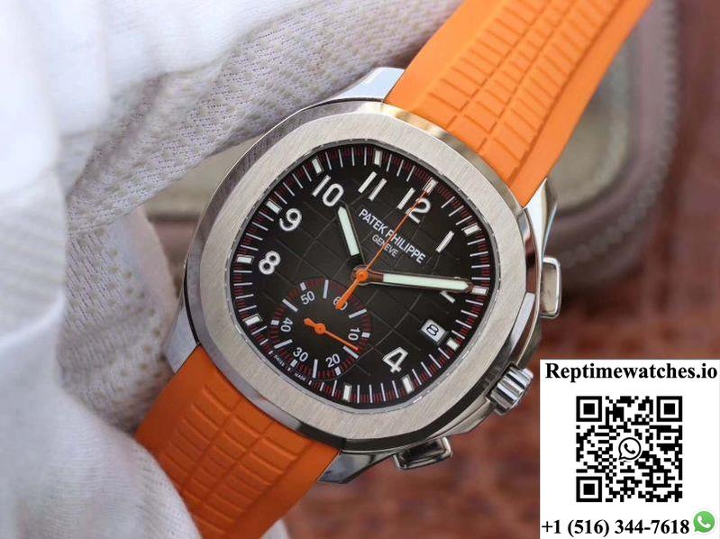Patek Philippe Aquanaut Chronograph 5968A Orange Rubber Strap Black Dial-Rep Time Watches