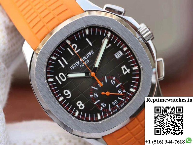Patek Philippe Aquanaut Chronograph 5968A Orange Rubber Strap Black Dial-Rep Time Watches