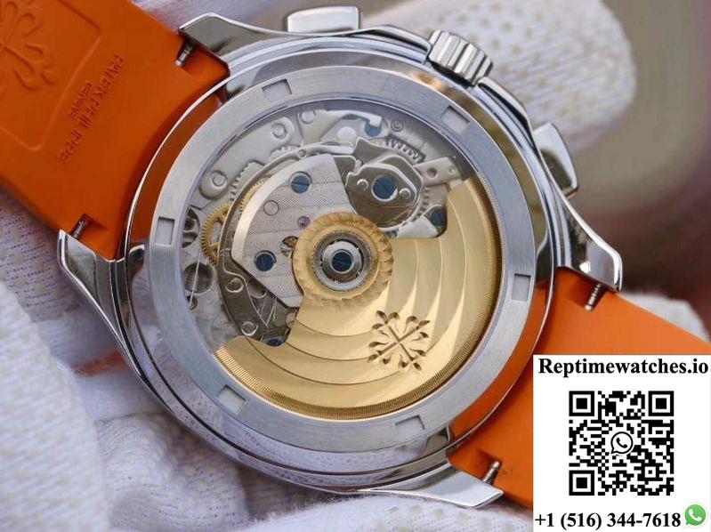 Patek Philippe Aquanaut Chronograph 5968A Orange Rubber Strap Black Dial-Rep Time Watches