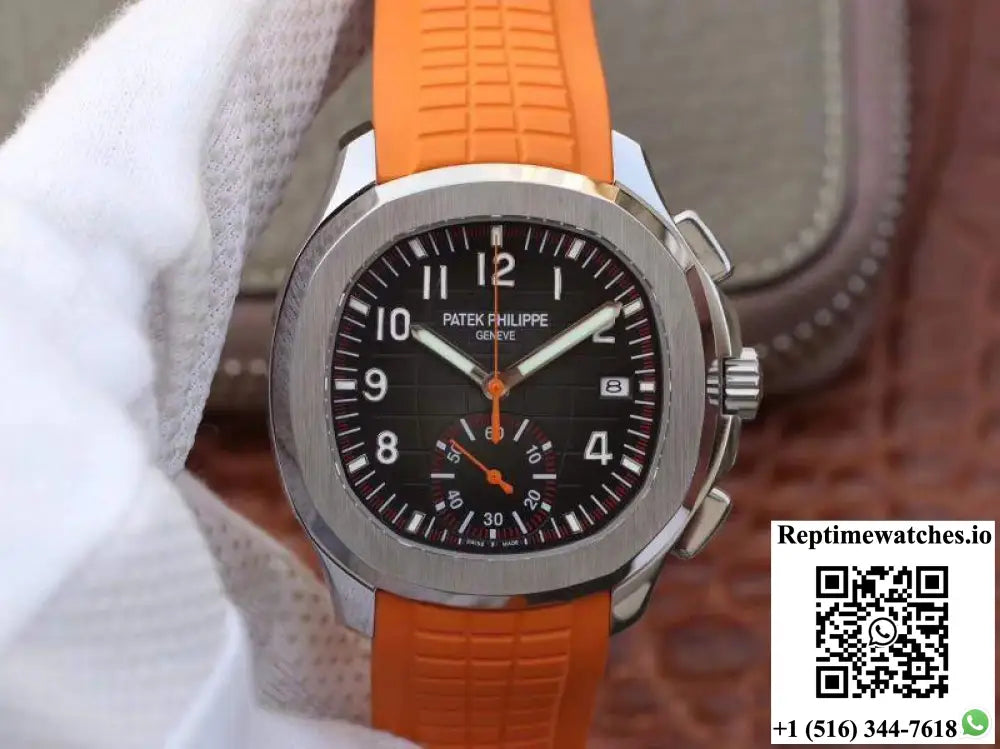Patek Philippe Aquanaut Chronograph 5968A Orange Rubber Strap Black Dial - Watches