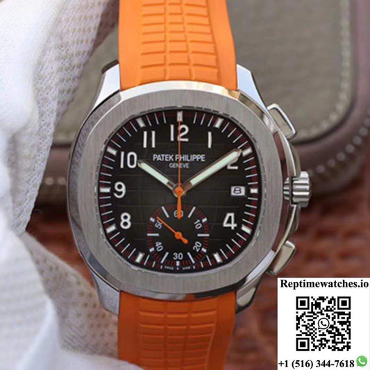 Patek Philippe Aquanaut Chronograph 5968A Orange Rubber Strap Black Dial-Rep Time Watches