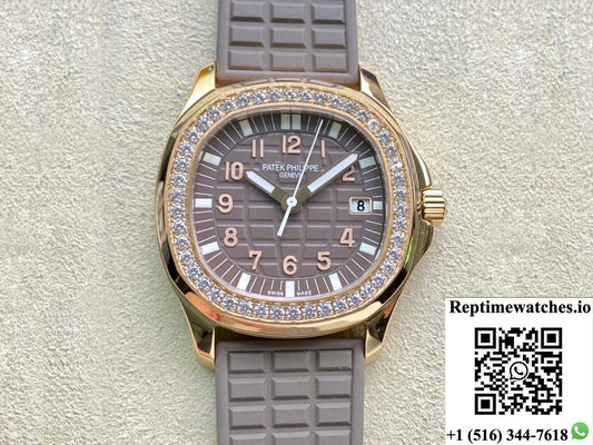 Patek Philippe Aquanaut Quartz Ladies 5067A Ppf Factory Rose Gold Diamond-Set Bezel-Rep Time Watches