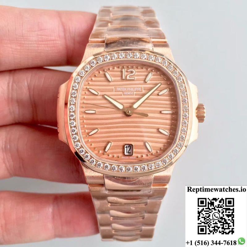 Patek Philippe Ladies Nautilus 7118/1200R Pf Factory Rose Gold Dial-Rep Time Watches