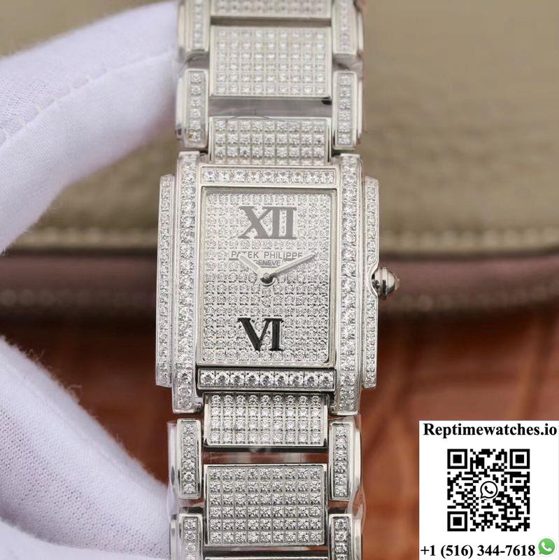 Patek Philippe Ladies Twenty-4 4908/101G-001 Silver Diamond Dial-Rep Time Watches
