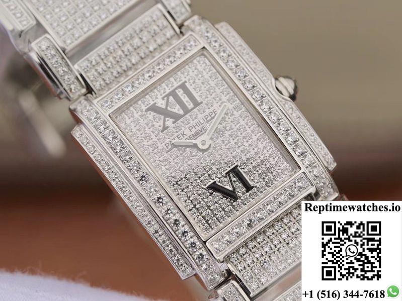Patek Philippe Ladies Twenty-4 4908/101G-001 Silver Diamond Dial-Rep Time Watches