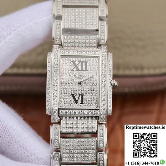 Patek Philippe Ladies Twenty-4 4908/101G-001 Silver Diamond Dial-Rep Time Watches