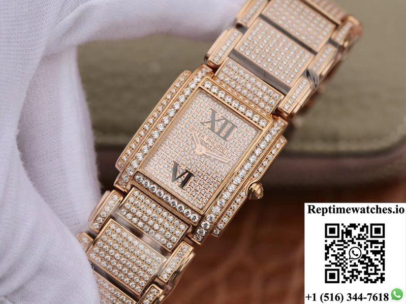 Patek Philippe Ladies Twenty-4 4908/50R-012 Rose Gold Diamond Dial-Rep Time Watches