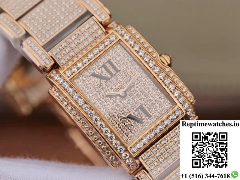 Patek Philippe Ladies Twenty-4 4908/50R-012 Rose Gold Diamond Dial-Rep Time Watches