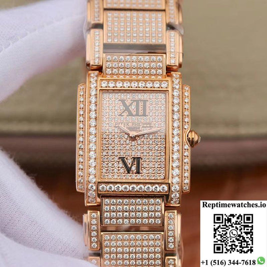 Patek Philippe Ladies Twenty-4 4908/50R-012 Rose Gold Diamond Dial-Rep Time Watches