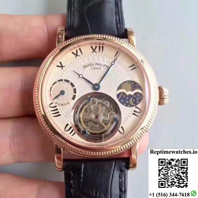 Patek Philippe Moonphase Tourbillon 18K Rose Gold Dial-Rep Time Watches