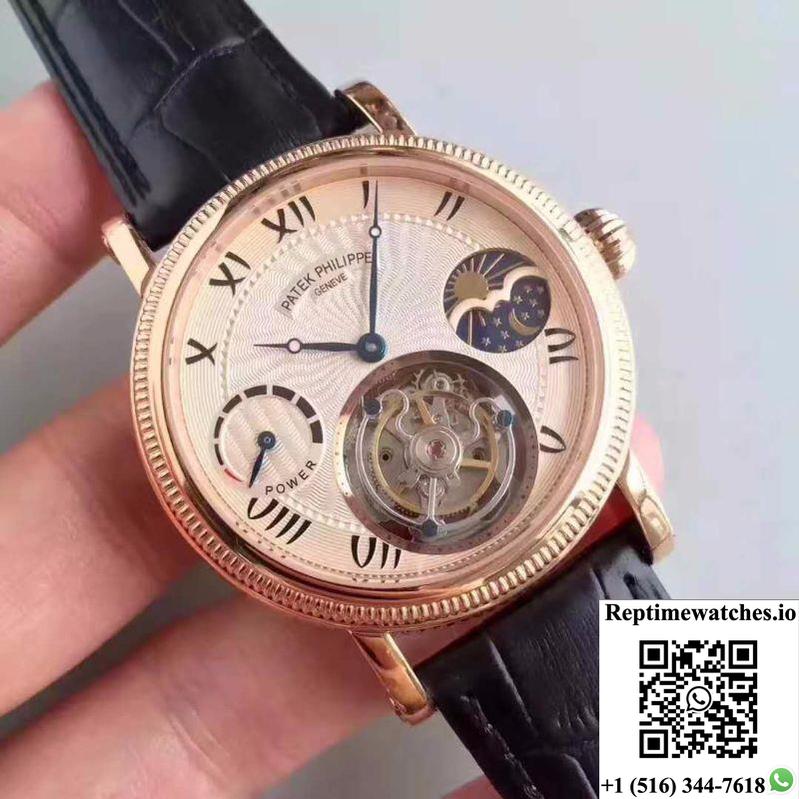 Patek Philippe Moonphase Tourbillon 18K Rose Gold Dial-Rep Time Watches