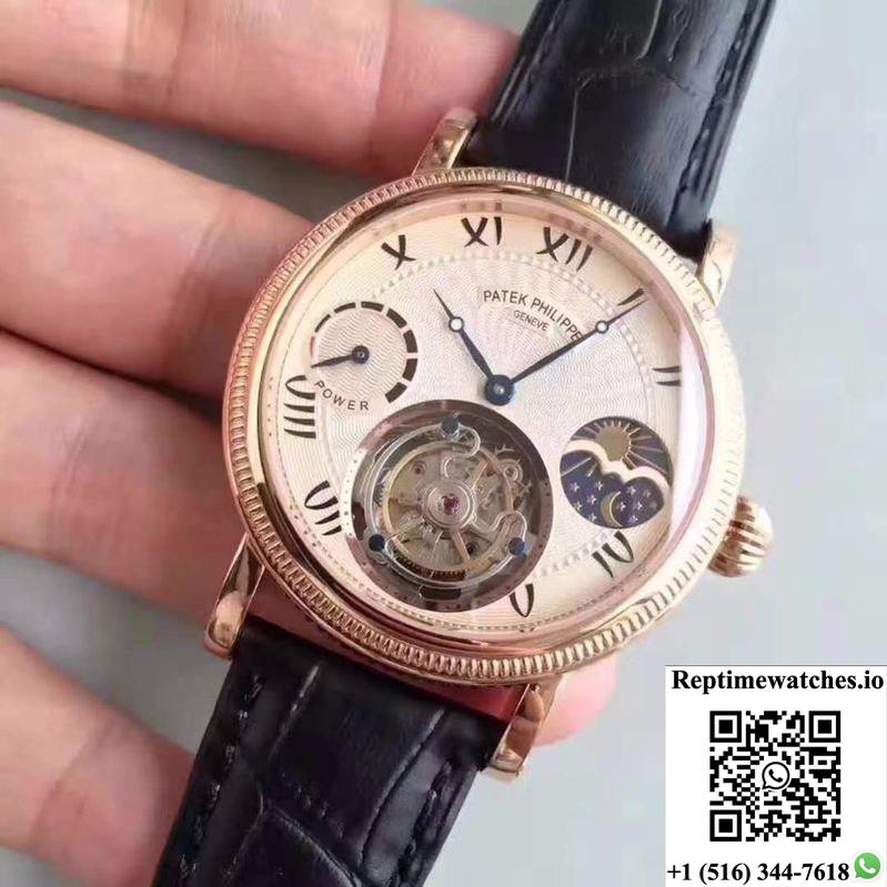 Patek Philippe Moonphase Tourbillon 18K Rose Gold Dial-Rep Time Watches