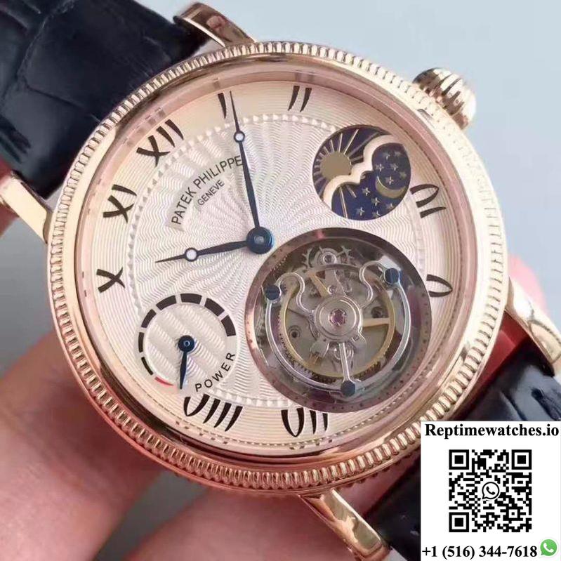 Patek Philippe Moonphase Tourbillon 18K Rose Gold Dial-Rep Time Watches