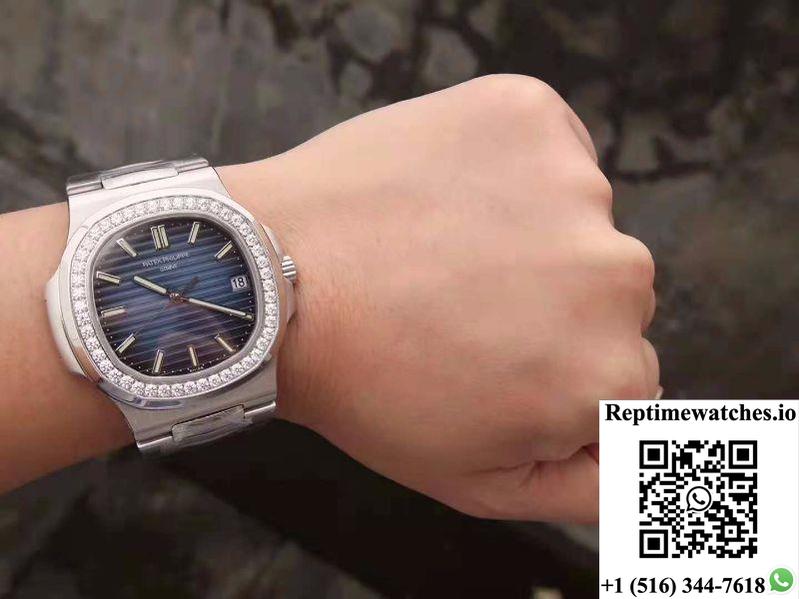 Patek Philippe Nautilus 5711 Pf Factory Diamond Bezel Blue Dial-Rep Time Watches