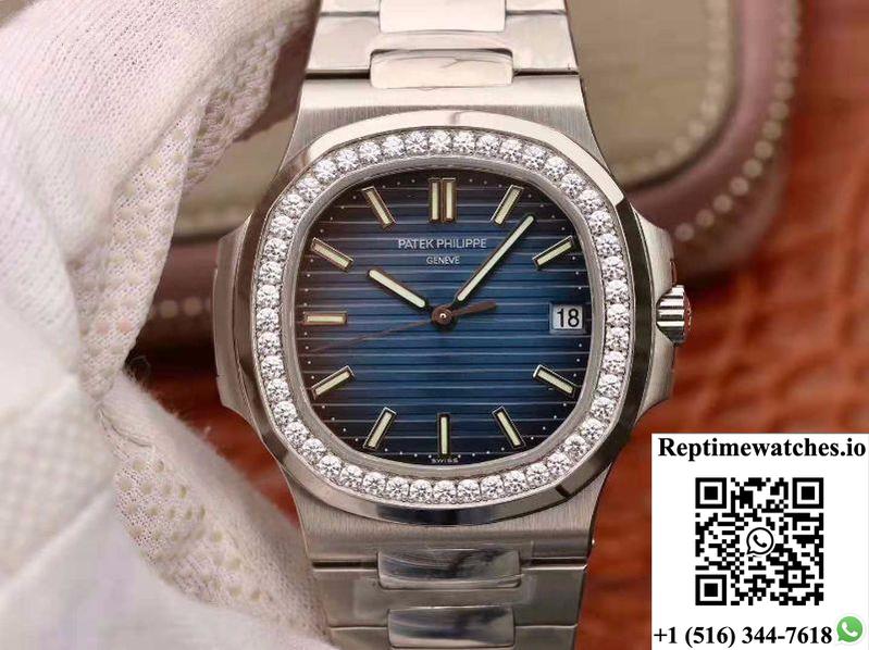 Patek Philippe Nautilus 5711 Pf Factory Diamond Bezel Blue Dial-Rep Time Watches