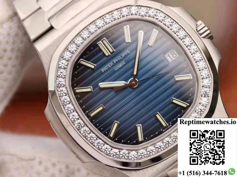 Patek Philippe Nautilus 5711 Pf Factory Diamond Bezel Blue Dial-Rep Time Watches
