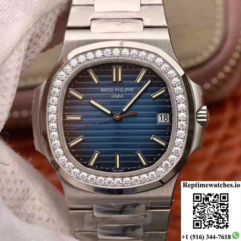 Patek Philippe Nautilus 5711 Pf Factory Diamond Bezel Blue Dial-Rep Time Watches