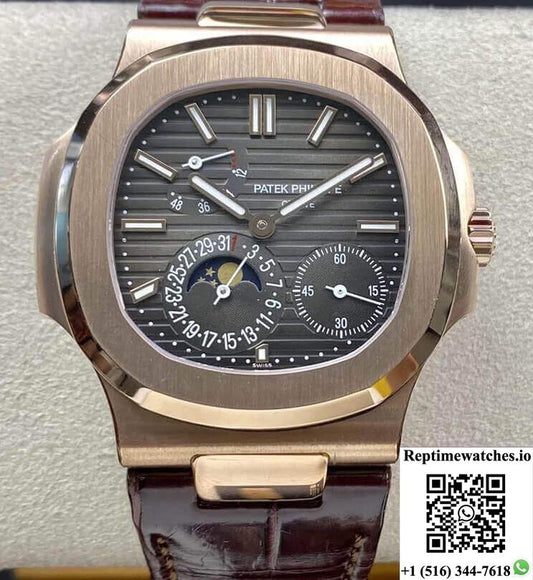 Patek Philippe Nautilus 5712 Zf Factory Brown Leather Strap-Rep Time Watches
