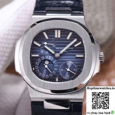 Patek Philippe Nautilus 5712/1A-001 Pf Factory Blue Dial Leather Strap-Rep Time Watches