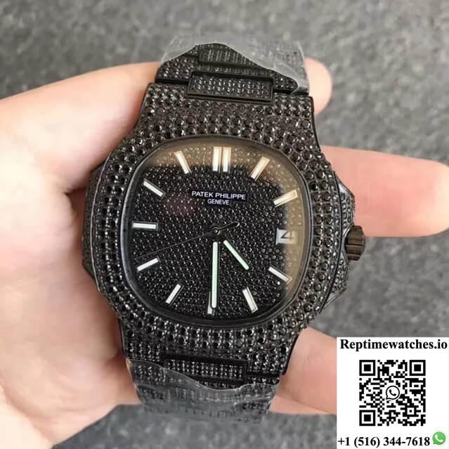 Patek Philippe Nautilus 5719/10G-010 Ppf Factory Full Diamond Black Dial-Rep Time Watches
