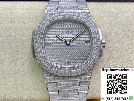 Patek Philippe Nautilus 5719/10G-010 Ppf Factory V4 Silver Diamond-Rep Time Watches